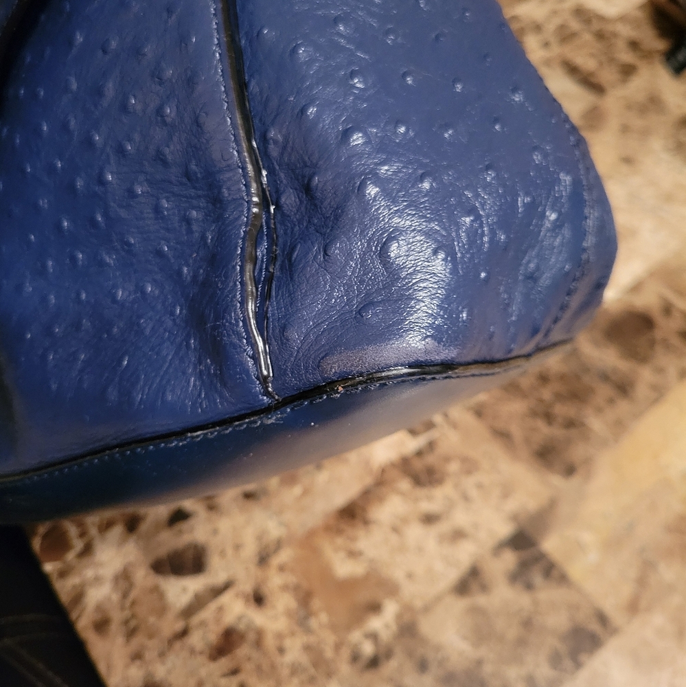 Kate ♠️ Spade La Vita Blue Ostrich Leather Women's Tote Bag - Picture 10 of 13